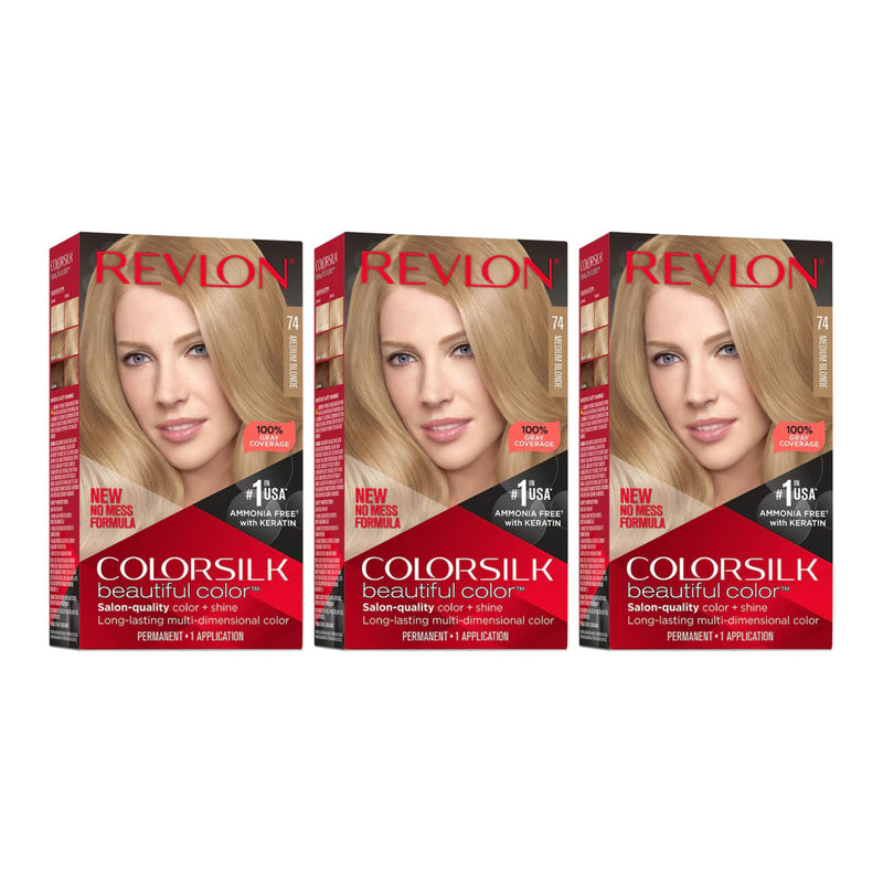Revlon ColorSilk Beautiful Hair Color - 74 Medium Blonde (Pack of 3)