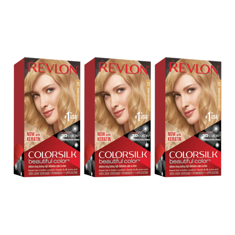 Revlon ColorSilk Hair Color - 75 Warm Golden Blonde (Pack of 3)