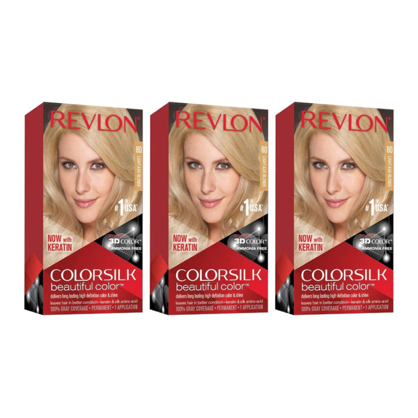 Revlon ColorSilk Hair Color - 80 Light Ash Blonde (Pack of 3)