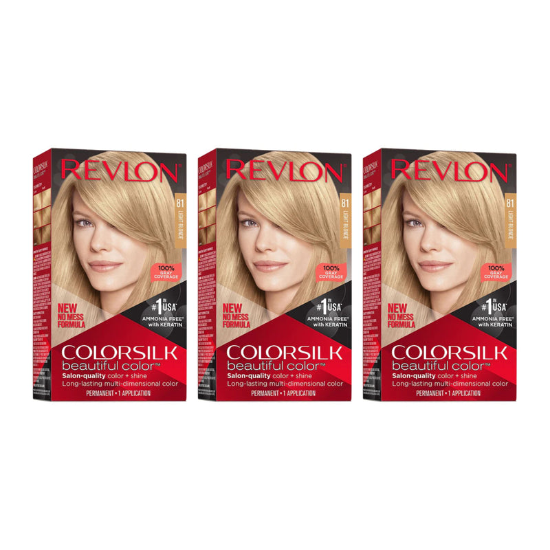 Revlon ColorSilk Beautiful Hair Color - 81 Light Blonde (Pack of 3)