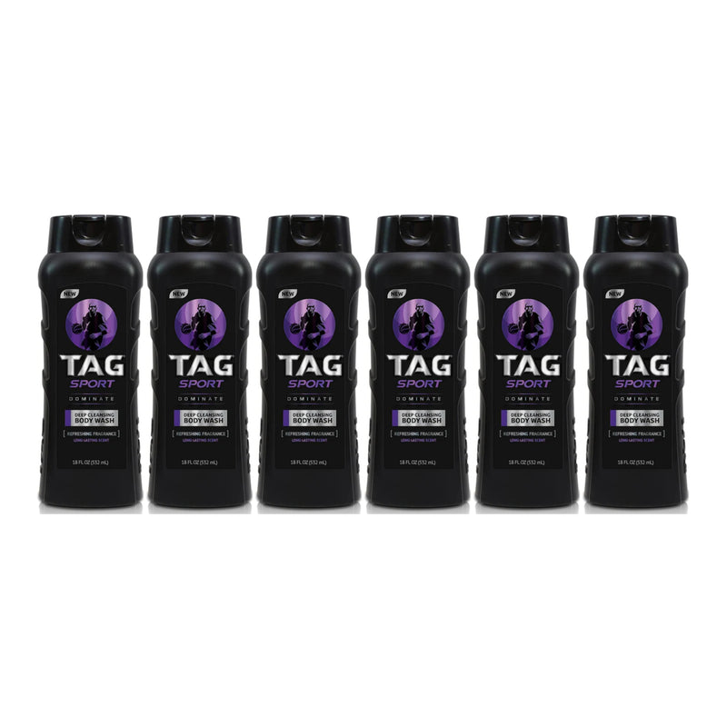 Tag Sport Dominate Deep Cleaning Body Wash, 18oz (532ml) (Pack of 6)