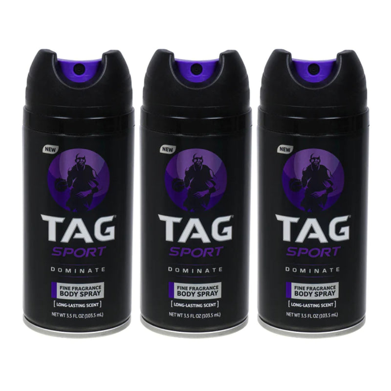 Tag Sport Dominate - Fine Fragrance Body Spray, 3.5oz. (Pack of 3)