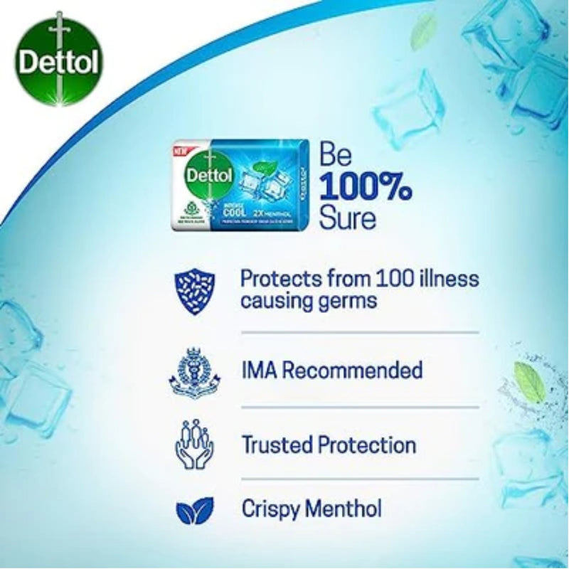 Dettol Cool Antibacterial Soap Bar, 3.5oz (100g) (Pack of 3)