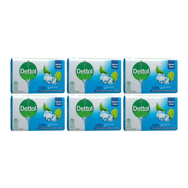 Dettol Cool Antibacterial Soap Bar, 3.5oz (100g) (Pack of 6)