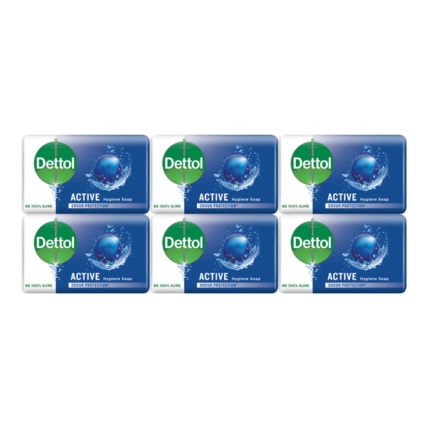 Dettol Active Antibacterial Soap Bar, 3.5oz (100g) (Pack of 6)