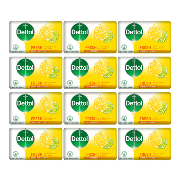 Dettol Fresh Antibacterial Soap Bar, 3.5oz (100g) (Pack of 12)