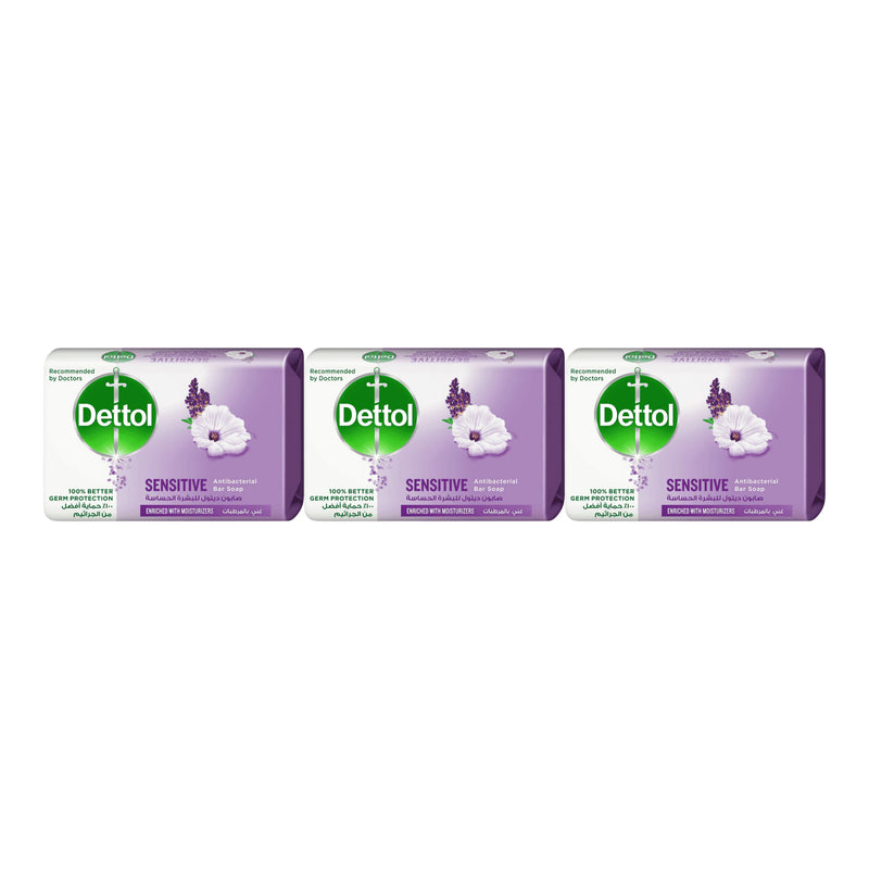 Dettol Sensitive Antibacterial Soap Bar, 3.5oz (100g) (Pack of 3)