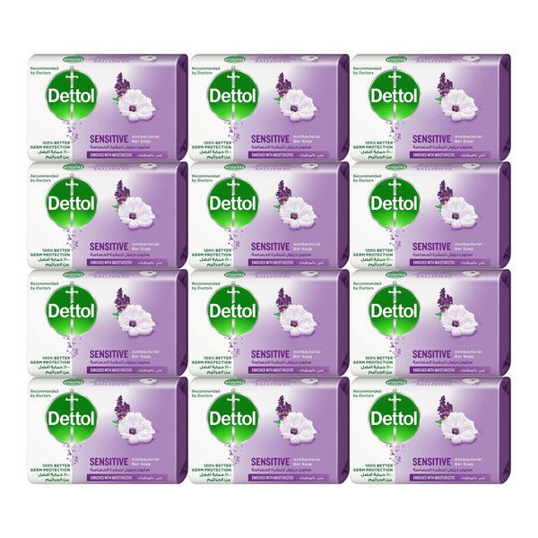 Dettol Sensitive Antibacterial Soap Bar, 3.5oz (100g) (Pack of 12)