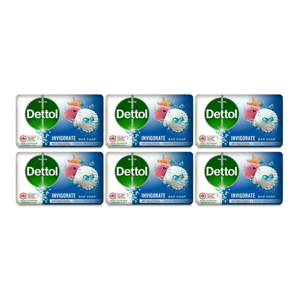 Dettol Invigorate Antibacterial Soap Bar, 3.5oz (100g) (Pack of 6)