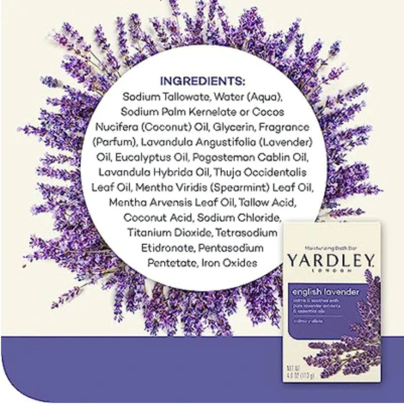 Yardley London English Lavender Moisturizing Bath Bar Soap, 4.0 oz.