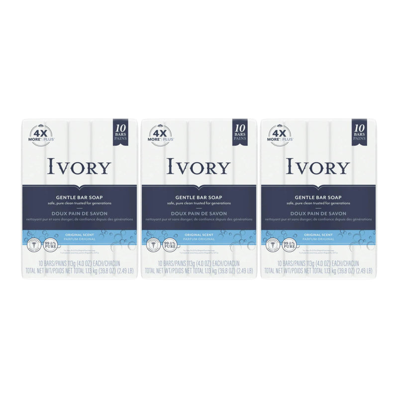 Ivory Gentle Bar Soap - Original Scent (10 Bars/Pack), 31.7oz (Pack of 3)