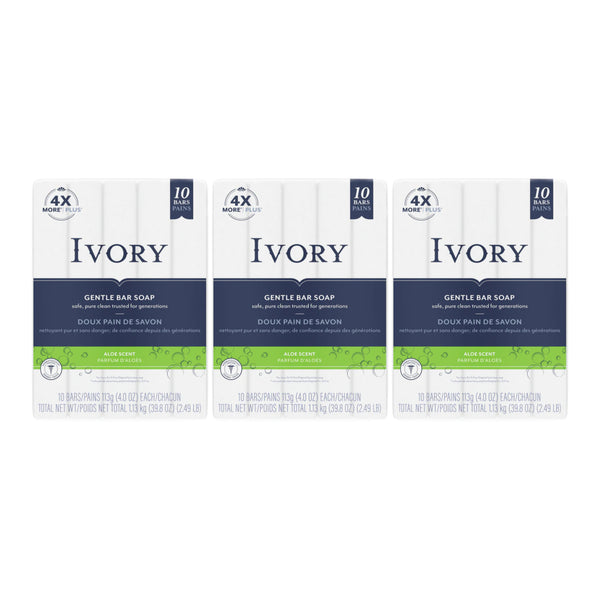 Ivory Gentle Bar Soap - Aloe Scent (10 Bars/Pack), 31.7oz (Pack of 3)