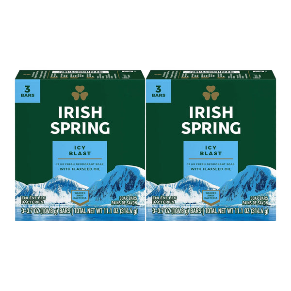 Irish Spring Icy Blast Bar Soap (3 Bars/Pack), 11.1oz (314.4g) (Pack of 2)