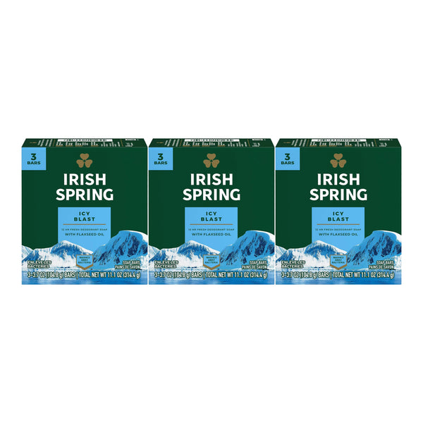 Irish Spring Icy Blast Bar Soap (3 Bars/Pack), 11.1oz (314.4g) (Pack of 3)