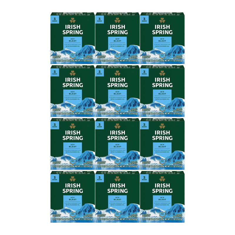 Irish Spring Icy Blast Bar Soap (3 Bars/Pack), 11.1oz (314.4g) (Pack of 12)