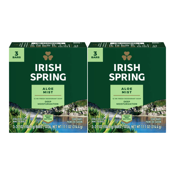 Irish Spring Aloe Mist Bar Soap (3 Bars/Pack), 11.1oz (314.4g) (Pack of 2)