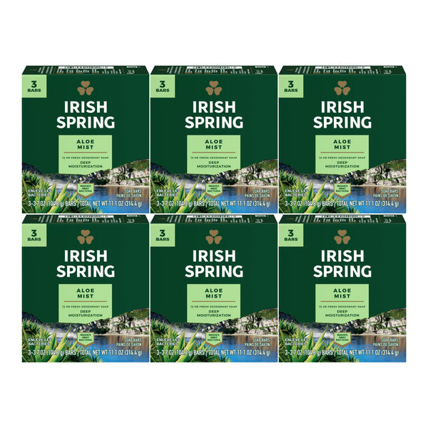 Irish Spring Aloe Mist Bar Soap (3 Bars/Pack), 11.1oz (314.4g) (Pack of 6)