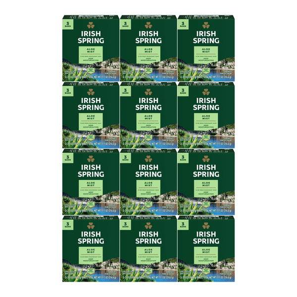 Irish Spring Aloe Mist Bar Soap (3 Bars/Pack), 11.1oz (314.4g) (Pack of 12)