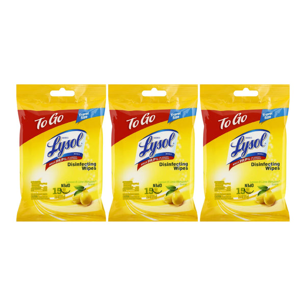 Lysol To Go Lemon & Lime Blossom Scented Disinfecting Wipes, 15 ct. (Pack of 3)