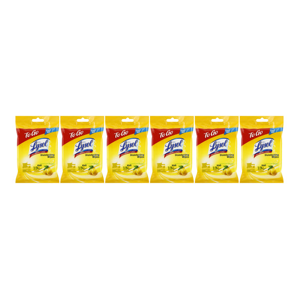 Lysol To Go Lemon & Lime Blossom Scented Disinfecting Wipes, 15 ct. (Pack of 6)