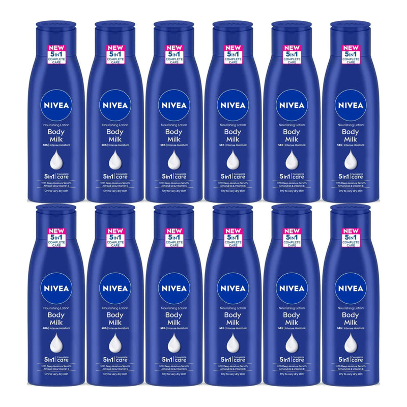 Nivea 5-in-1 Nourishing Lotion - Body Milk Complete Care, 6.76oz (Pack of 12)