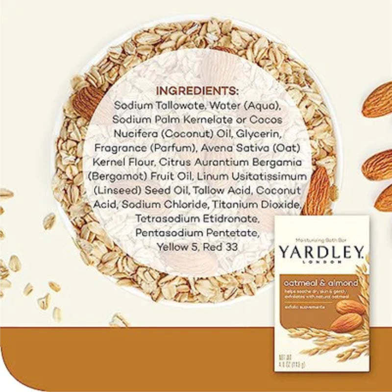 Yardley London Oatmeal & Almond Moisturizing Bath Bar Soap, 4.0 oz.