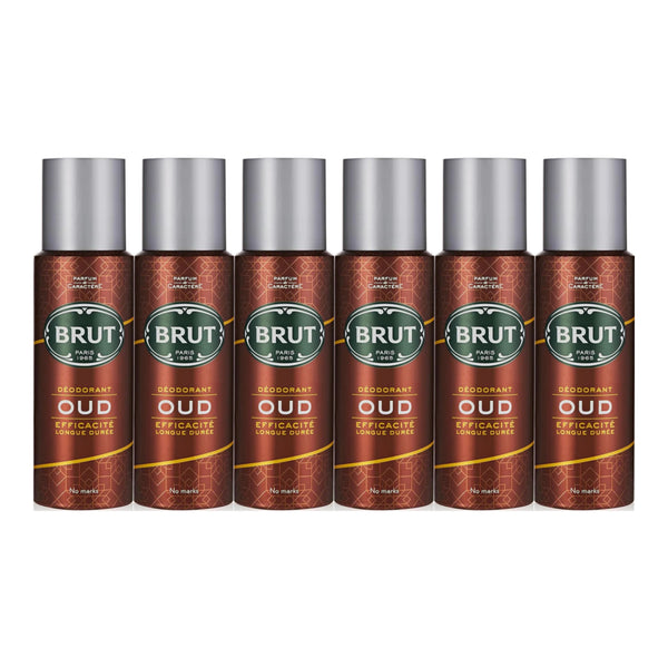 Brut Oud Deodorant Spray Efficacite Longue Duree, 200ml (Pack of 6)