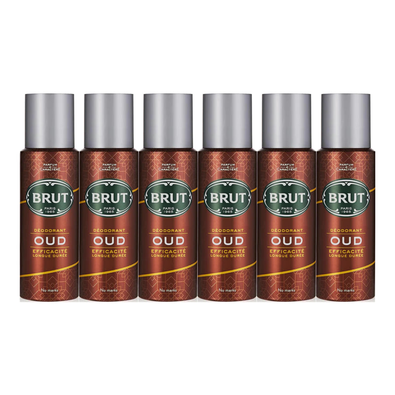 Brut Oud Deodorant Spray Efficacite Longue Duree, 200ml (Pack of 6)