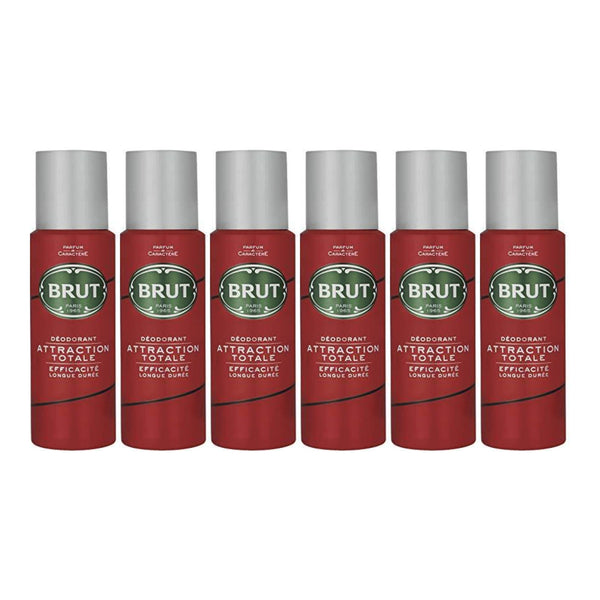 Brut Attraction Totale Deodorant Spray Efficacite Longue Duree 200ml (Pack of 6)