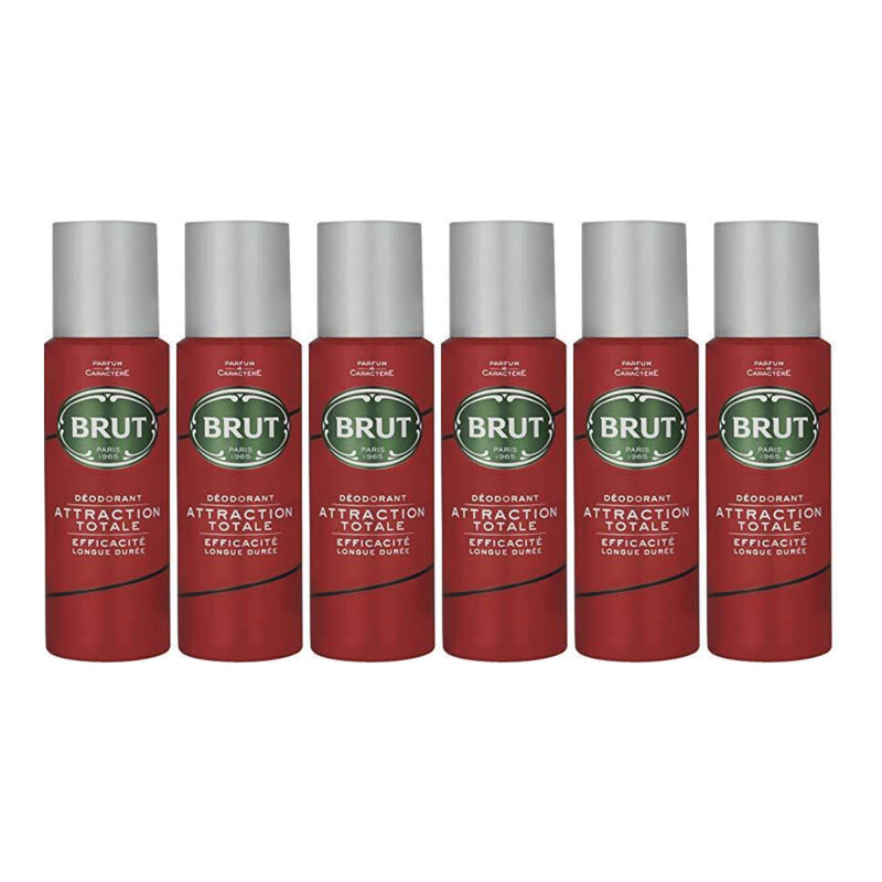 Brut Attraction Totale Deodorant Spray Efficacite Longue Duree 200ml (Pack of 6)