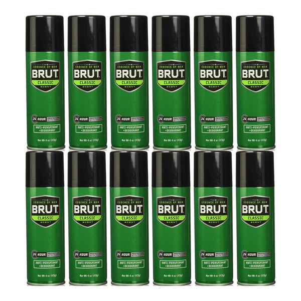 Brut Classic Antiperspirant & Deodorant 24 Hour Protection, 4oz (Pack of 12)