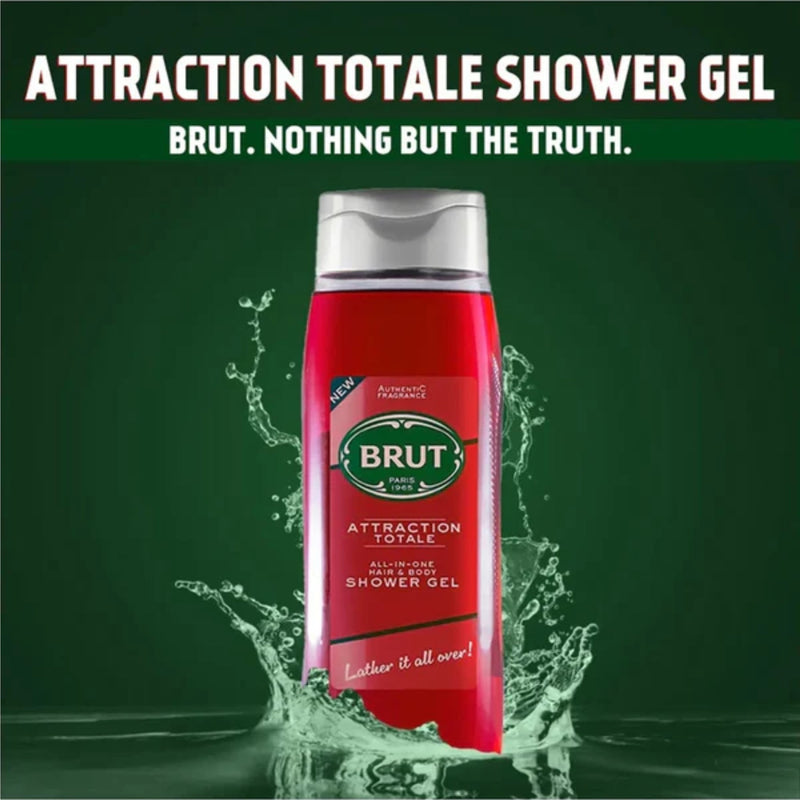 Brut Attraction Totale All-in-One Hair & Body Shower Gel, 16.9oz (Pack of 3)