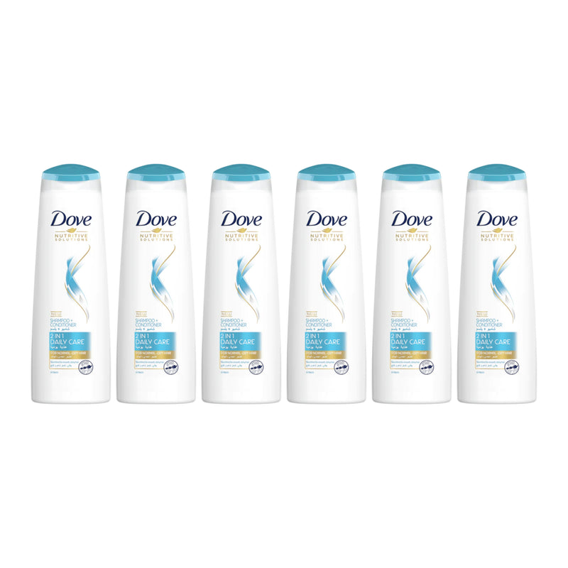 Dove 2-in-1 Daily Care Shampoo + Conditioner, 13.5 Fl Oz. (400ml) (Pack of 6)