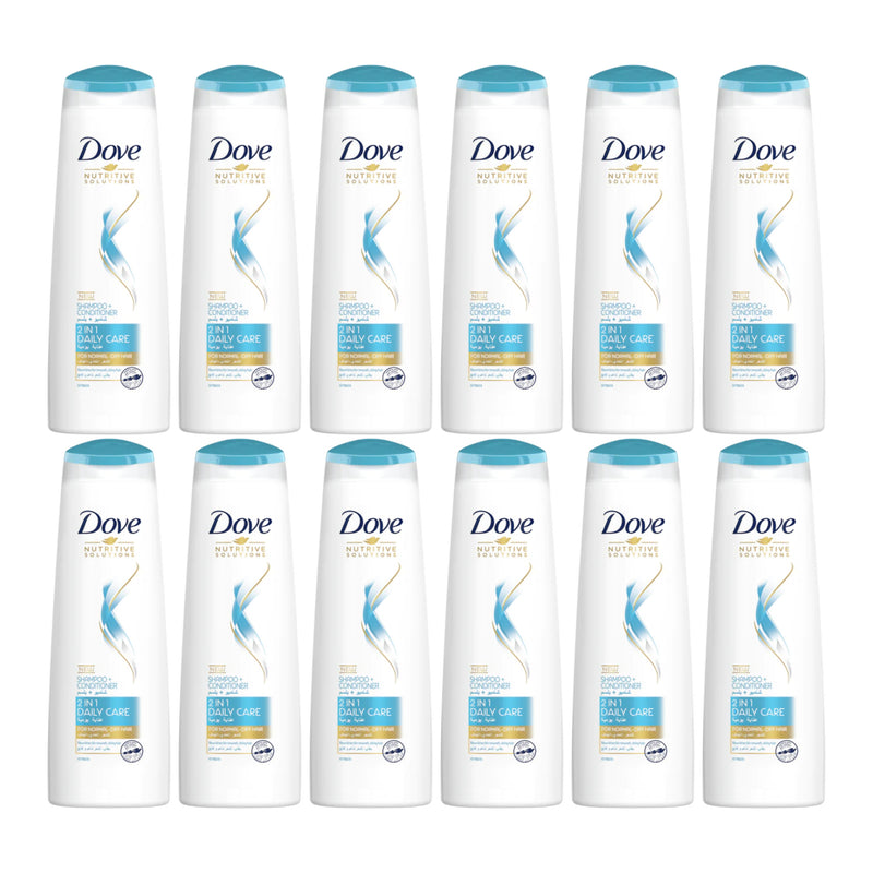 Dove 2-in-1 Daily Care Shampoo + Conditioner, 13.5 Fl Oz. (400ml) (Pack of 12)