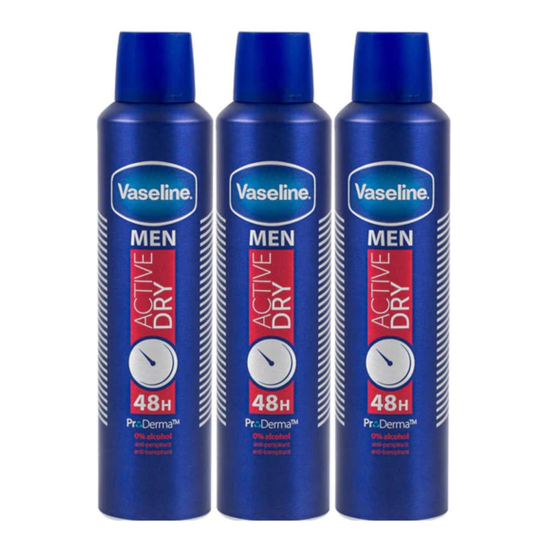 Vaseline Men Active Dry Anti-Perspirant Deodorant Spray, 250ml (Pack of 3)
