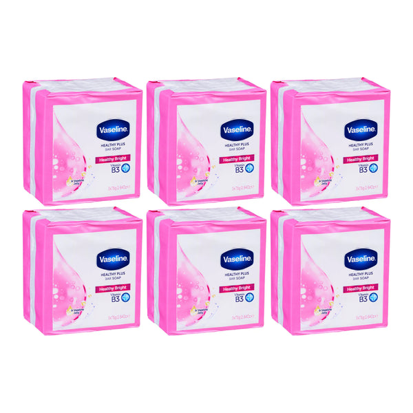 Vaseline Healthy Plus Bar Soap - Healthy Bright Vitamin B3, (3x75g) (Pack of 6)