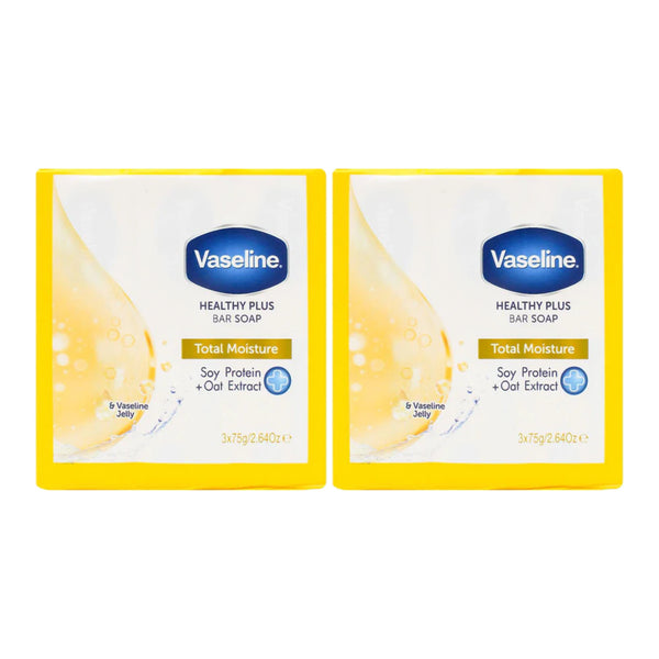 Vaseline Healthy Plus Soap Total Moisture Soy + Oat Extract (3x75g) (Pack of 2)
