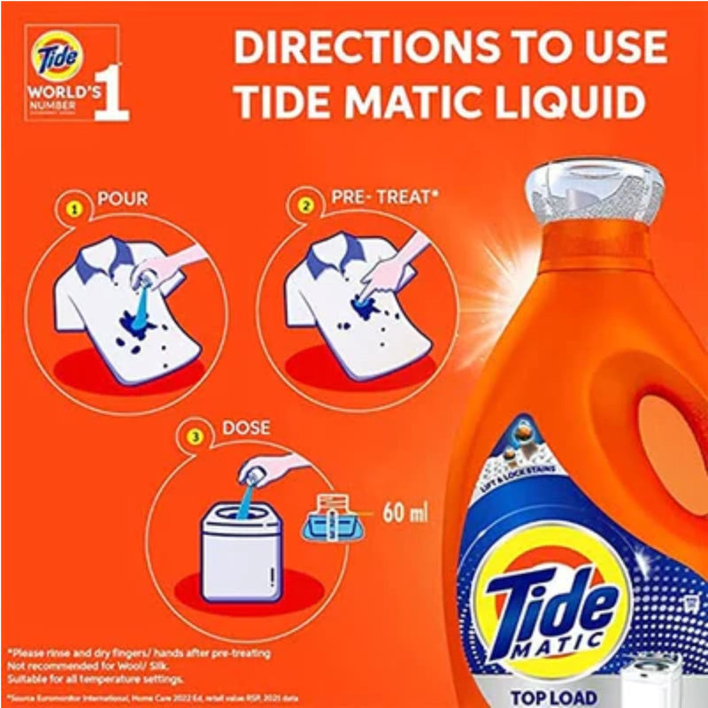 Tide Matic Top Load Liquid Laundry Detergent, 850ml (Pack of 2)