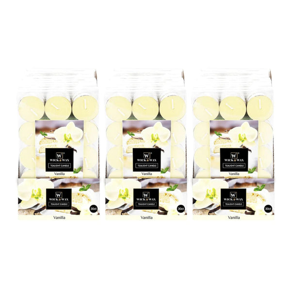 Wick & Wax Vanilla Tealight Candle, 30 Count (Pack of 3)