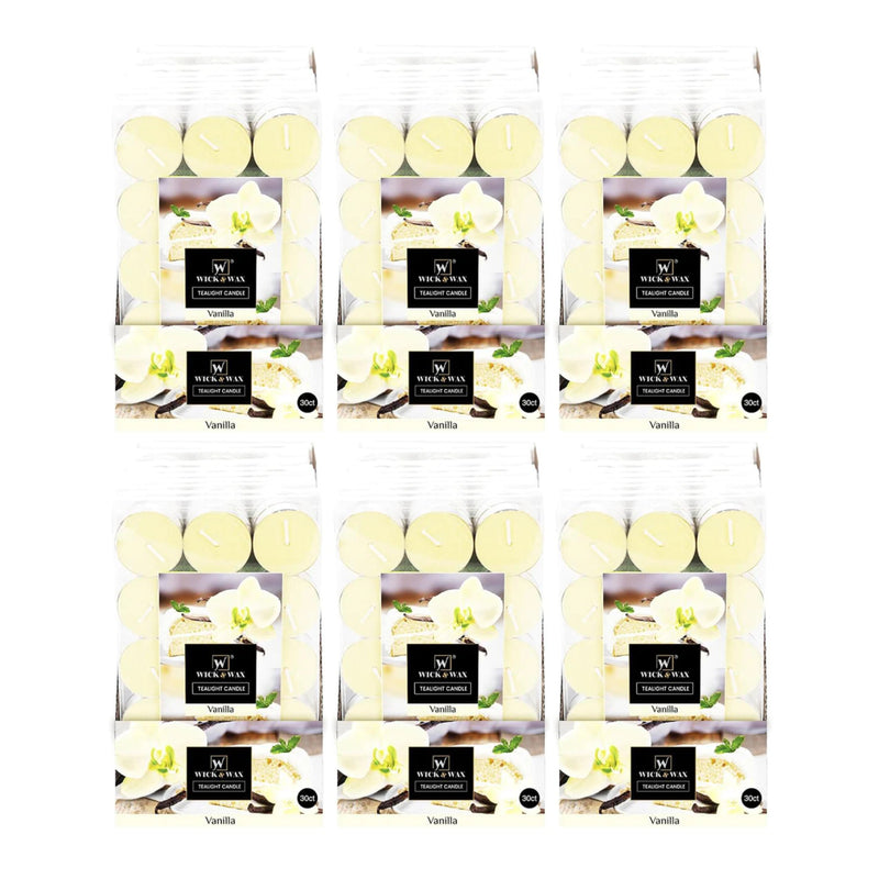 Wick & Wax Vanilla Tealight Candle, 30 Count (Pack of 6)