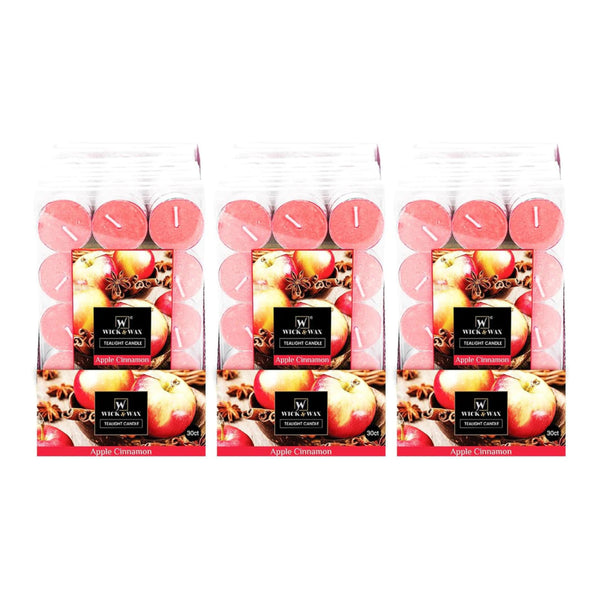Wick & Wax Apple Cinnamon Tealight Candle, 30 Count (Pack of 3)