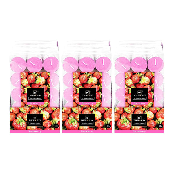 Wick & Wax Strawberry Tealight Candle, 30 Count (Pack of 3)