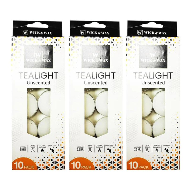 Wick & Wax Unscented Tealight Candle, 10 Count (Pack of 3)