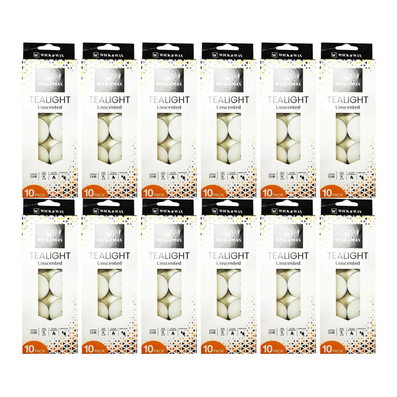 Wick & Wax Unscented Tealight Candle, 10 Count (Pack of 12)