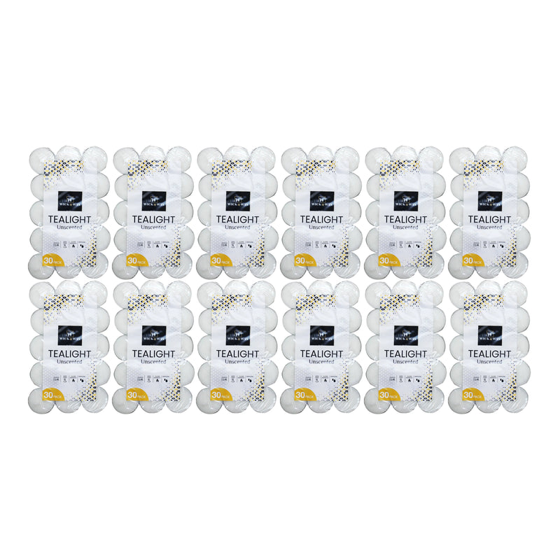 Wick & Wax Unscented Tealight Candle, 30 Count (Pack of 12)