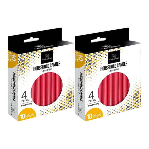 Wick & Wax Unscented 4" Red Household Candle, 10 Pack (Pack of 2)