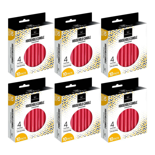 Wick & Wax Unscented 4" Red Household Candle, 10 Pack (Pack of 6)