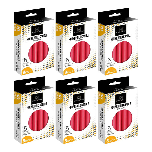 Wick & Wax Unscented 5" Red Household Candle, 8 Count (Pack of 6)
