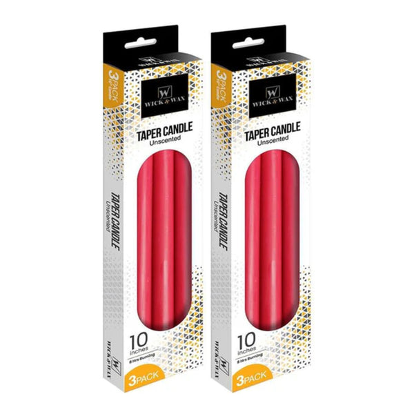Wick & Wax Unscented 10" Red Taper Candle, 3 Count (Pack of 2)