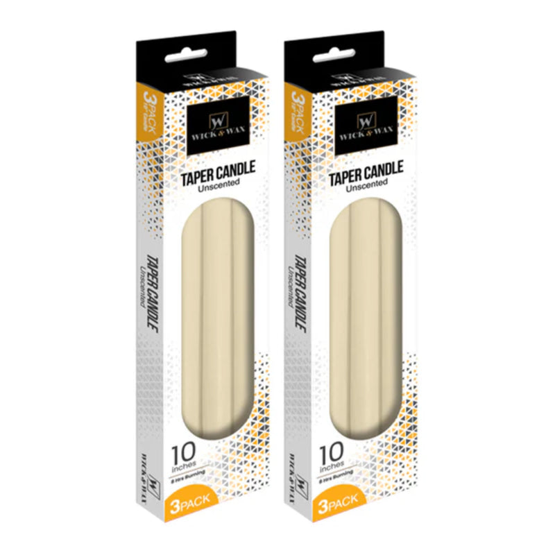 Wick & Wax Unscented 10" Ivory Taper Candle, 3 Count (Pack of 2)